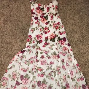 White flowery dress with slits down the middle